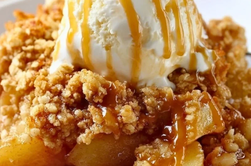 Delicious homemade baked apple crumble with crispy topping