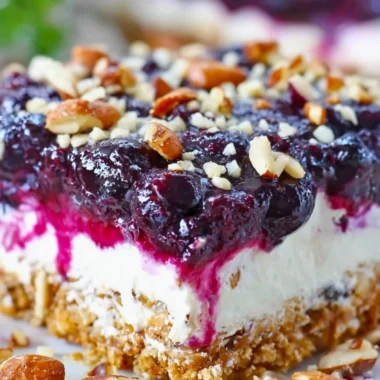 Delicious Blueberry Pretzel Salad with a mix of sweet blueberries and crunchy pretzels