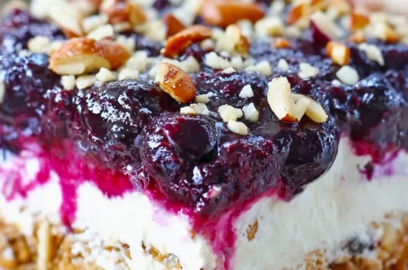 Delicious Blueberry Pretzel Salad with a mix of sweet blueberries and crunchy pretzels