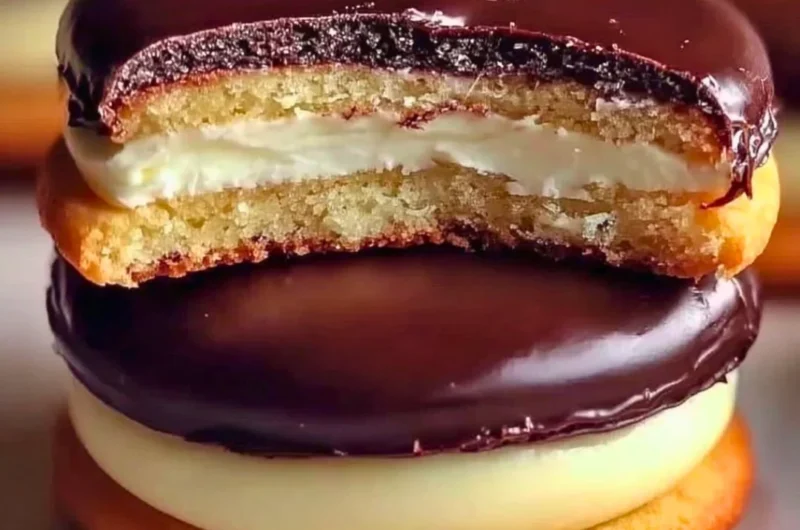 Delicious Boston Cream Pie Cookies with chocolate frosting and creamy filling