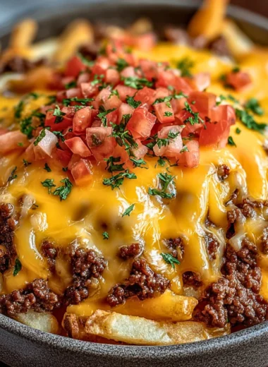 Delicious Cheeseburger French Fry Casserole in a baking dish