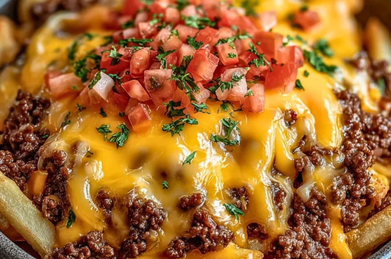Delicious Cheeseburger French Fry Casserole in a baking dish