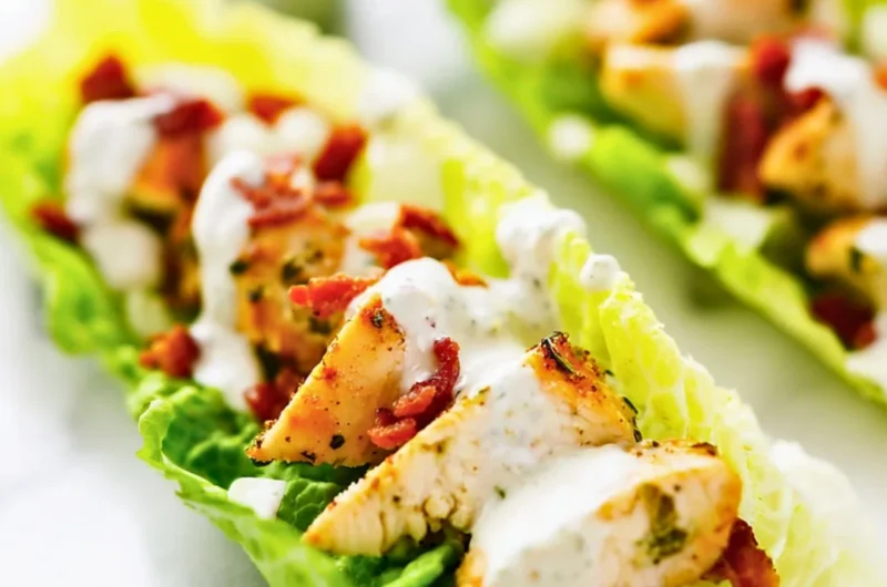 Delicious Chicken Bacon Ranch Lettuce Wraps served with fresh vegetables.