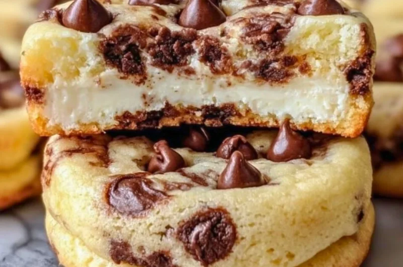 Chocolate chip cheesecake cookies on a white plate