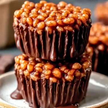 Chocolate Peanut Butter Rice Krispie Cups ready to enjoy