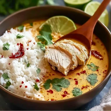 Bowl of Coconut Chicken Brothy Rice with herbs and spices
