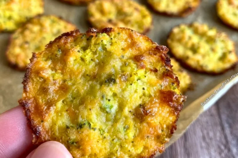 Crispy broccoli cheddar rounds, a healthy low carb snack option.