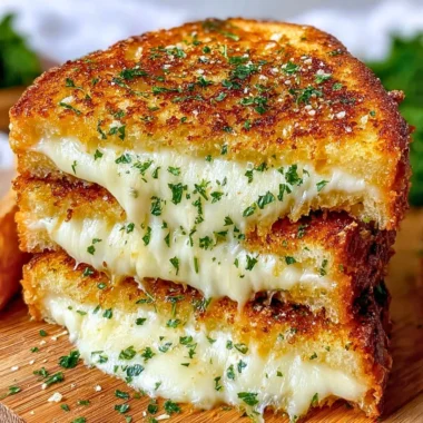 Garlic Bread Grilled Cheese sandwich with melted cheese and crispy edges