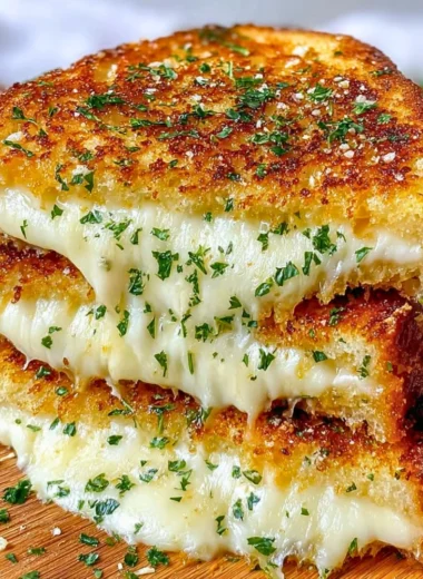 Garlic Bread Grilled Cheese sandwich with melted cheese and crispy edges