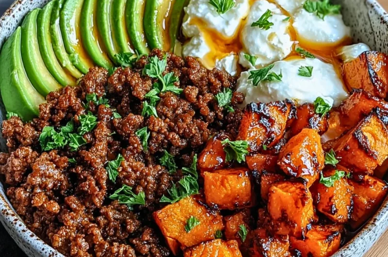 Delicious Ground Beef Hot Honey Bowl with spicy and sweet flavors.