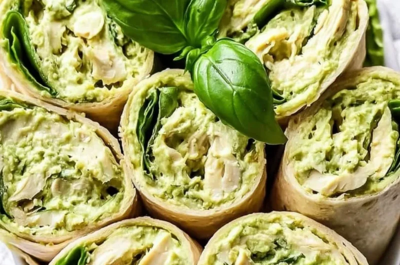 Delicious pesto chicken salad served with fresh vegetables on a plate