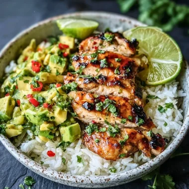 Honey Lime Chicken with avocado served on a plate