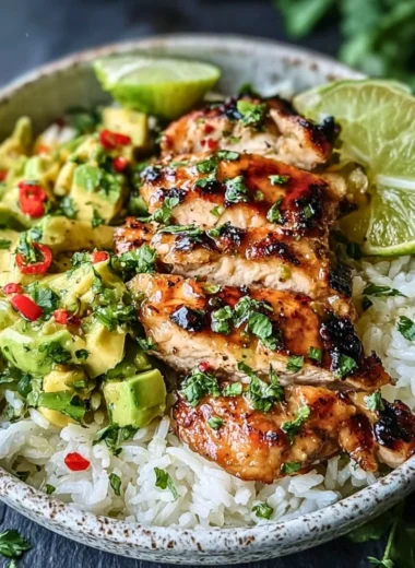 Honey Lime Chicken with avocado served on a plate