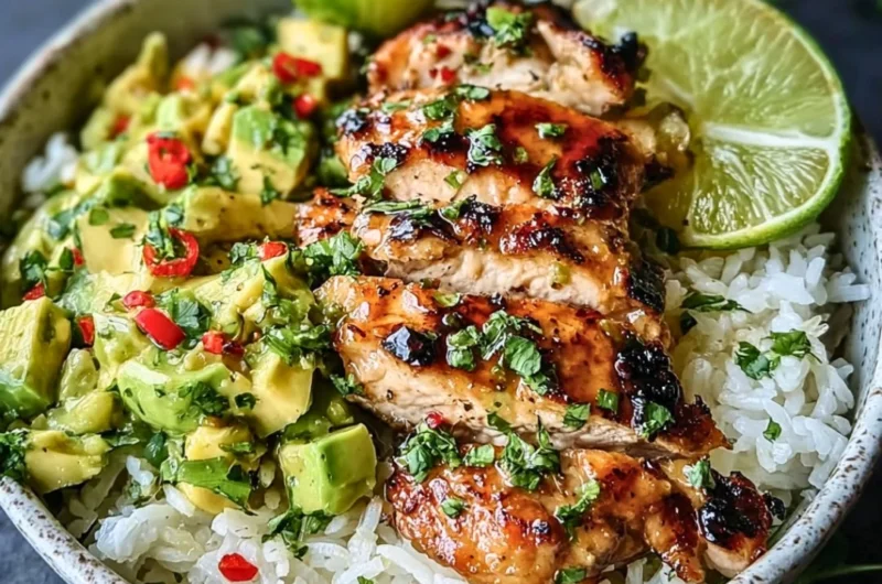 Honey Lime Chicken with avocado served on a plate