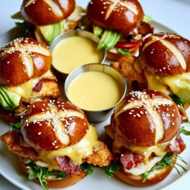 Honey Mustard BLT Chicken Sliders on a platter garnished with fresh lettuce and tomato.