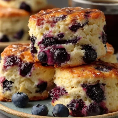 Baked blueberry biscuits on a cooling rack, fresh out of the oven.