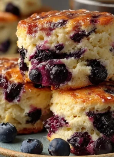 Baked blueberry biscuits on a cooling rack, fresh out of the oven.