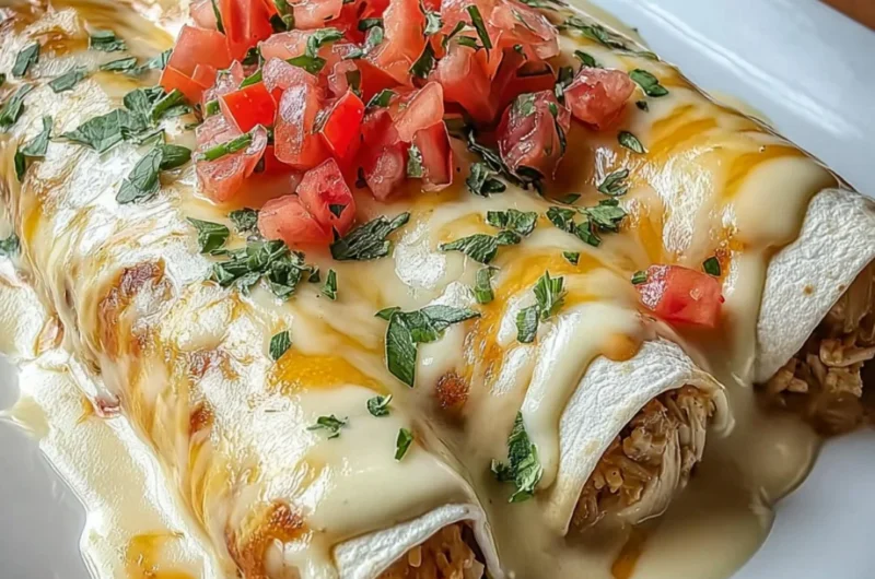Delicious queso chicken enchiladas served with fresh toppings
