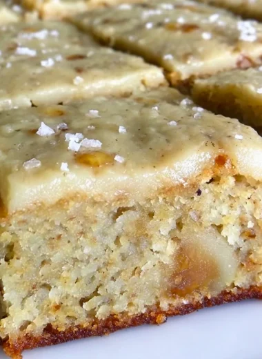 Delicious banana bread brownies with brown butter frosting fresh out of the oven