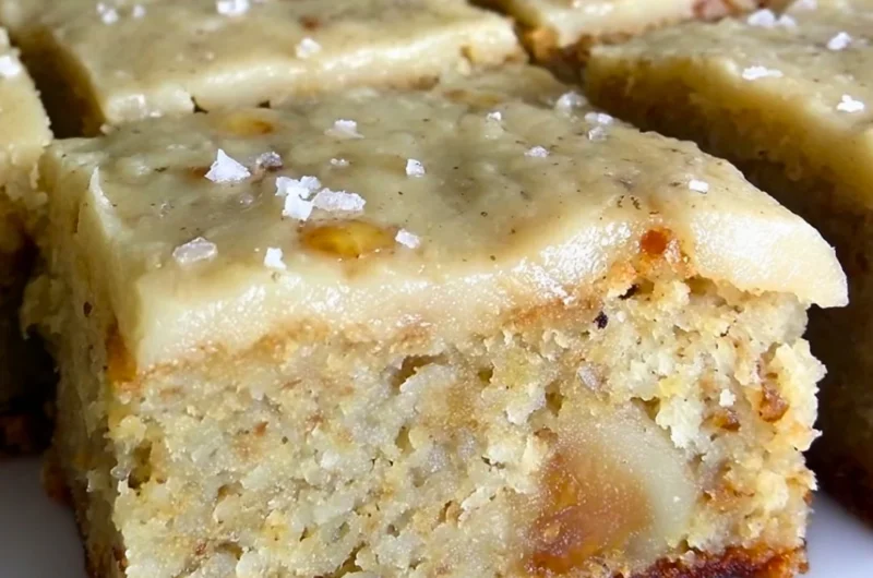 Delicious banana bread brownies with brown butter frosting fresh out of the oven