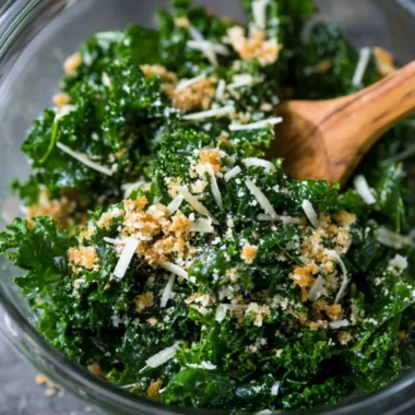 Healthy Lemon Parmesan Kale Salad with vibrant greens and parmesan cheese