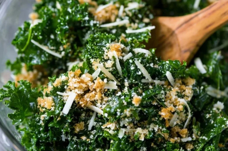 Healthy Lemon Parmesan Kale Salad with vibrant greens and parmesan cheese