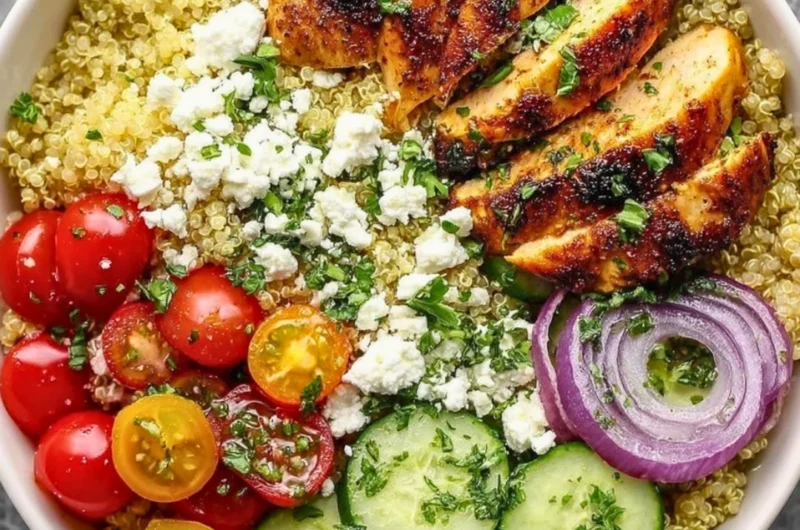 Mediterranean Lemon Chicken Bowls with vibrant vegetables and grains