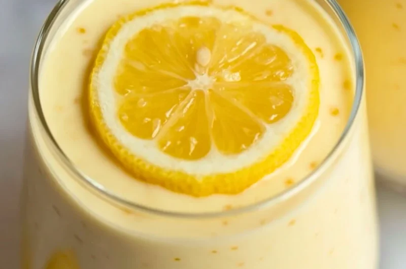 Delicious lemon cream chia pudding served in a glass with fresh lemon garnish.