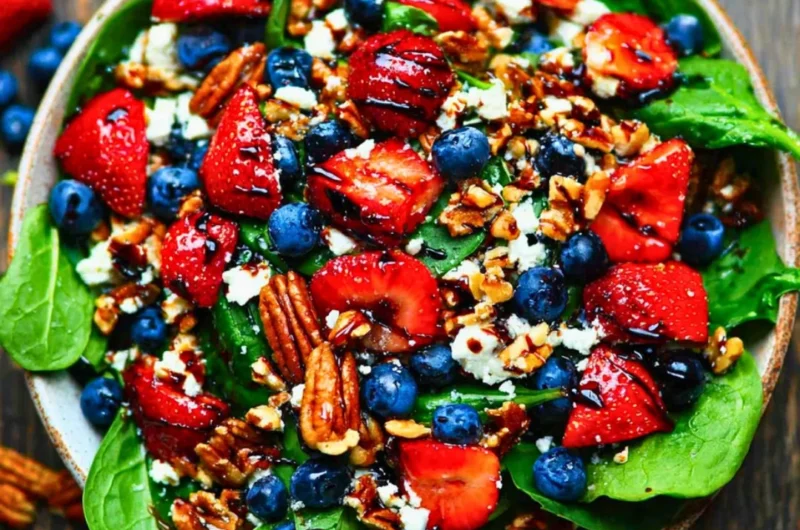 Delicious 30-minute strawberry spinach salad with fresh strawberries and spinach