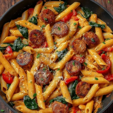 Delicious Cajun Sausage Pasta served in a bowl with fresh herbs.