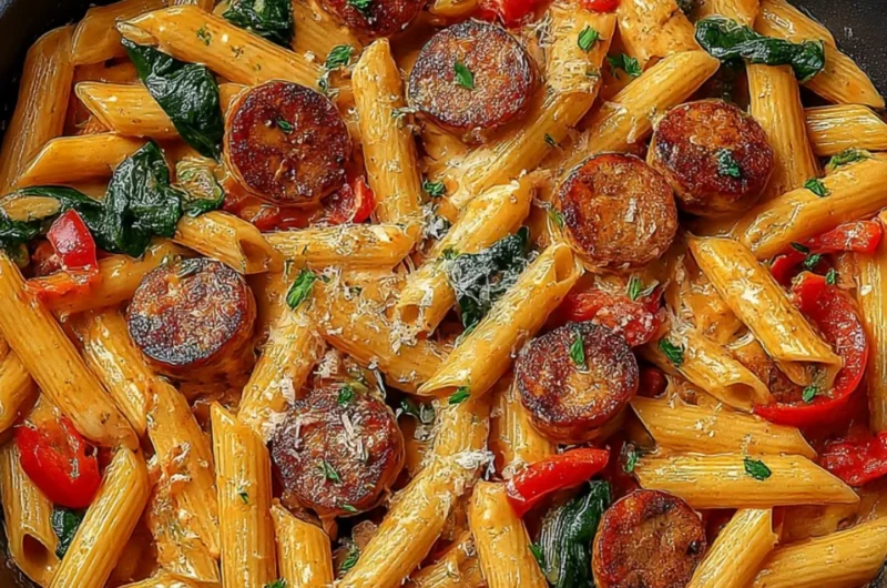 Delicious Cajun Sausage Pasta served in a bowl with fresh herbs.