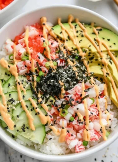 California Roll Sushi Bowl with fresh ingredients and vibrant colors