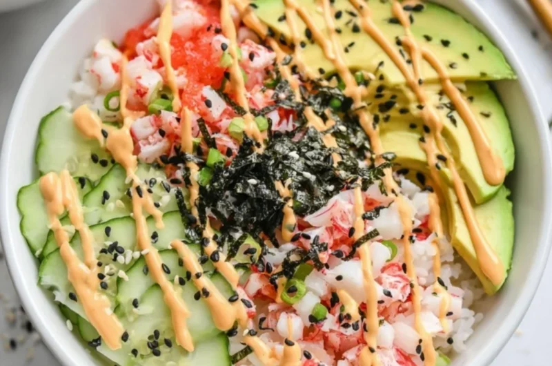 California Roll Sushi Bowl with fresh ingredients and vibrant colors