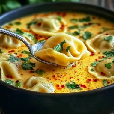 Bowl of comforting Thai Potsticker Soup with fresh ingredients and herbs.
