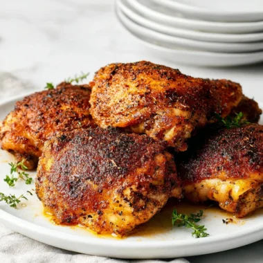 Crispy baked chicken thighs served with herbs and spices