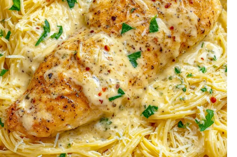 Crock Pot Angel Chicken served with a side of vegetables and rice