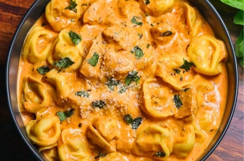 CrockPot Chicken Tortellini recipe with rich sauce and fresh ingredients