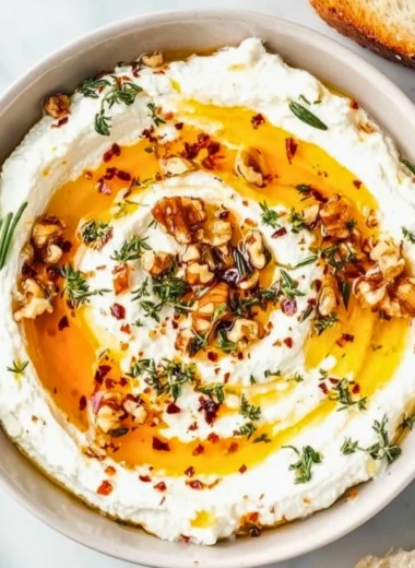 Delicious ricotta dip recipe with hot honey topping for a flavorful appetizer