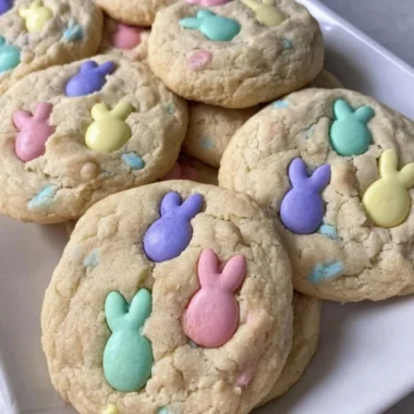 Colorful Easter M&M cookies fresh out of the oven