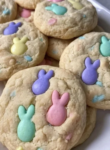 Colorful Easter M&M cookies fresh out of the oven