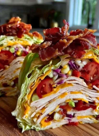 Keto Turkey Club lettuce wraps filled with turkey and fresh vegetables