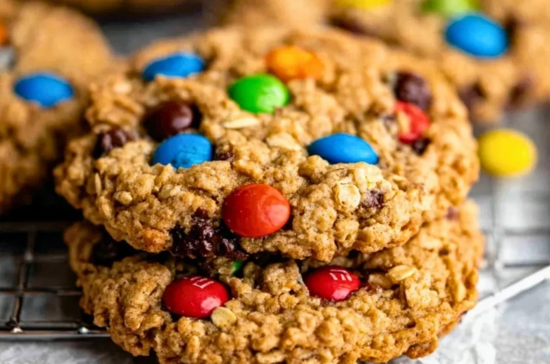 Gluten-free monster cookies with chocolate chunks and colorful candies