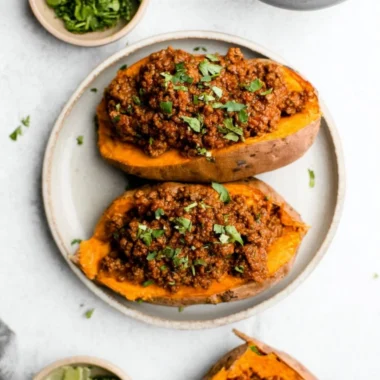 A plate of healthy sloppy joes made with lean meat and fresh vegetables.