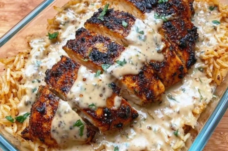 High Protein Creamy Cajun Chicken & Rice dish showcasing vibrant spices and creamy texture.