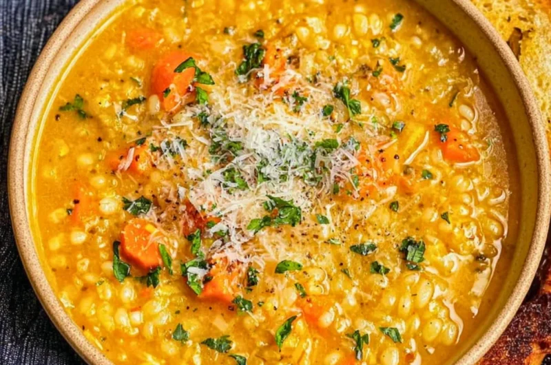 A bowl of Italian Penicillin Soup garnished with herbs, a comforting meal for healing.