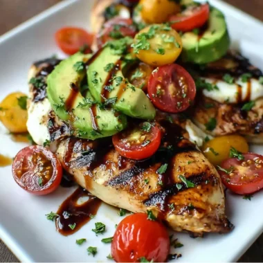 Juicy Grilled California Avocado Chicken garnished with fresh herbs