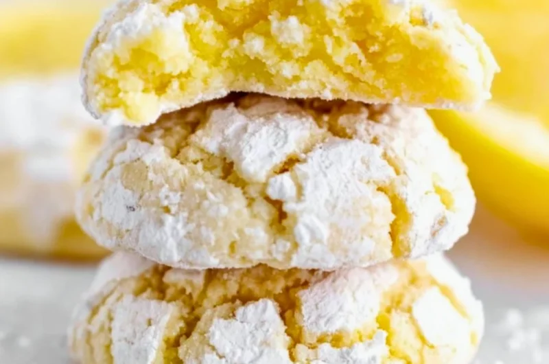 Freshly baked Lemon Crinkle Cookies with a dusting of powdered sugar