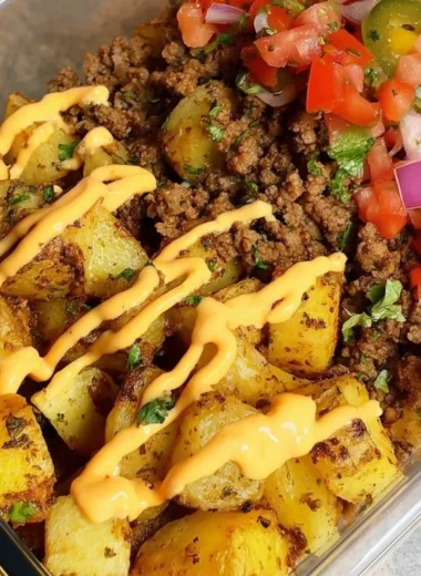 Delicious Loaded Potato Taco Bowl with crispy potatoes and fresh toppings