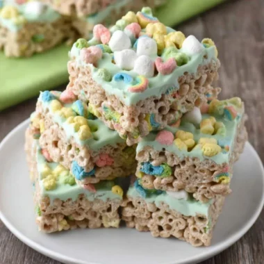 Colorful Lucky Charms Treats decorated for St. Patrick's Day.