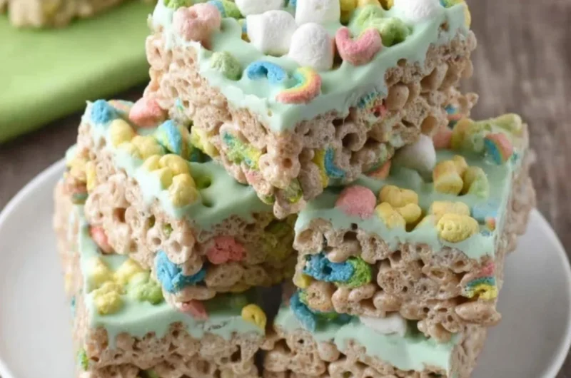 Colorful Lucky Charms Treats decorated for St. Patrick's Day.